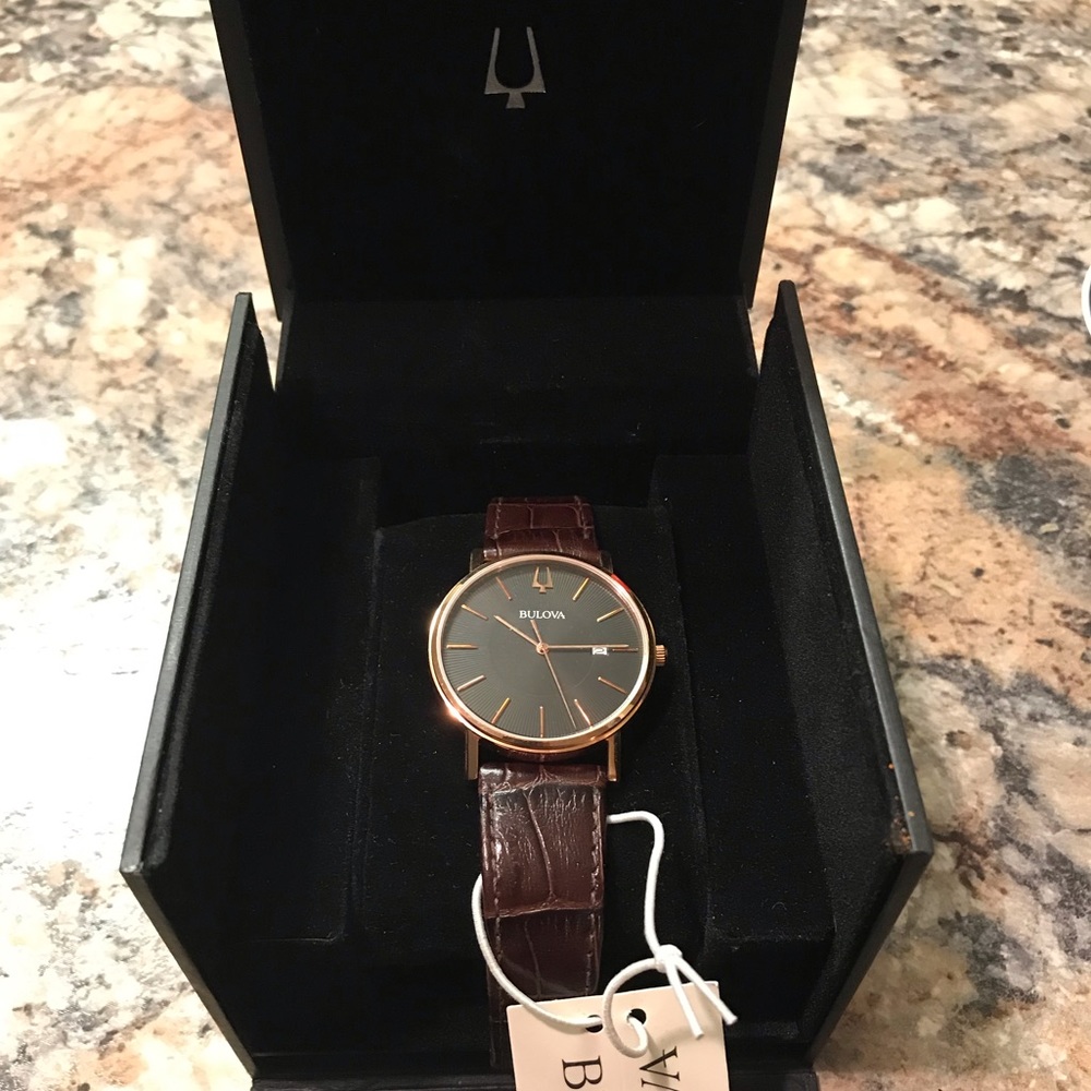 Bulova Men’s Rose Gold Watch Leather Strap